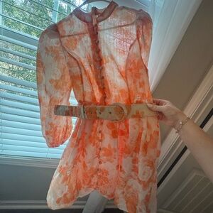 Main Strip Orange Floral Long Sleeve Dress